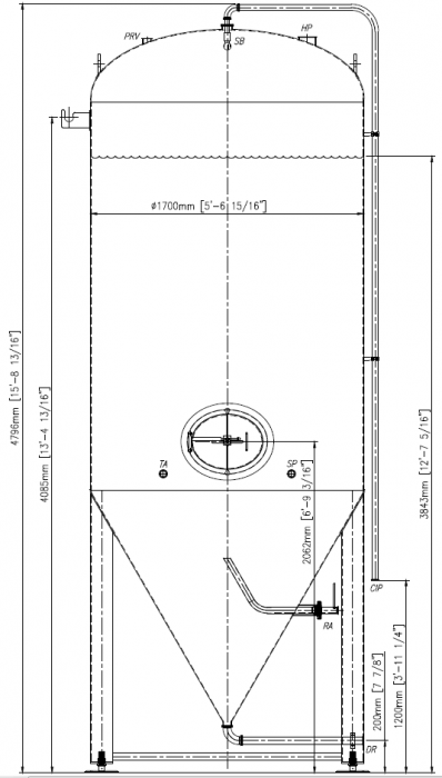 50 bbl Conical Fermenter | Stainless Steel Uni Tank - Non-Jacketed