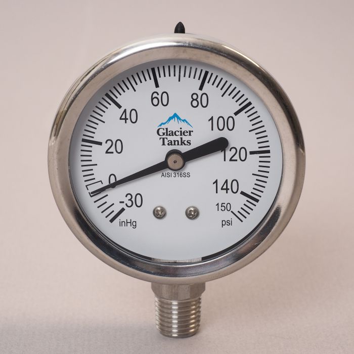 Pressure Gauge  MNPT 1/4 in. -30hg - 150 PSI Bottom Mount - SS316