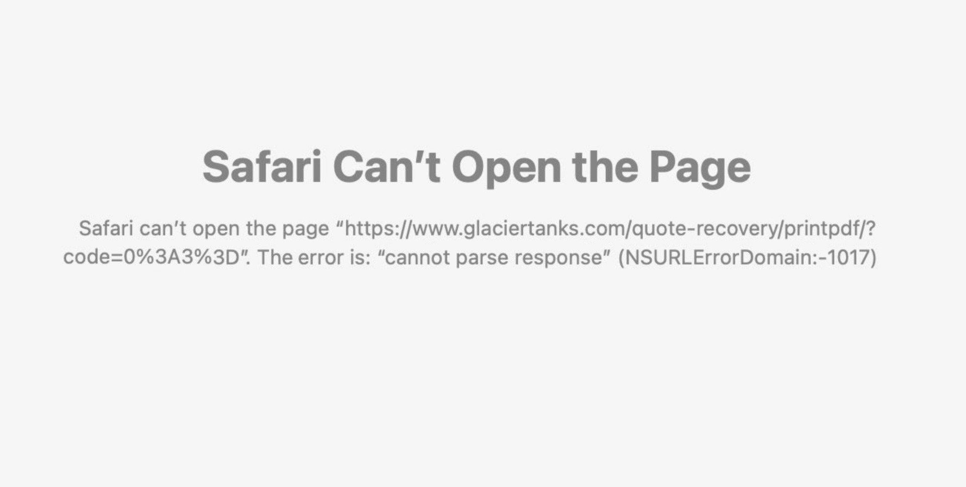 Safari error message | Download Cart error